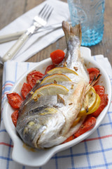 Baked sea bream with vegetables