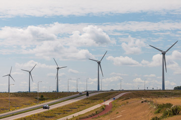 Row of windturbines in The Netherlands