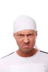 Portrait of handsome man posing on white background