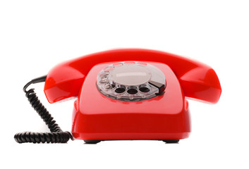 Vintage Of Red Telephone Isolated On White Background