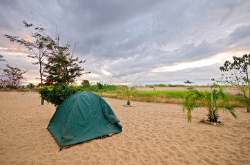 Tent on the Beach with dramatic sky