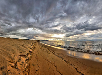 Sunrise over Lake Malawi on beach