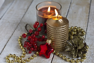 Decorative christmas composition on white wooden background. Sel