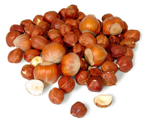 Isolated image of heap hazelnuts on white background