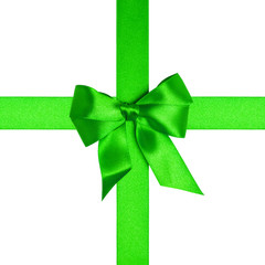 square composition with green ribbons and a bow