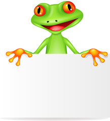 Funny frog cartoon with blank sign