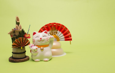 縁起物の門松と招き猫