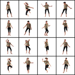 Fototapeta premium Collage of beautiful brunette girl dancing and jumping 