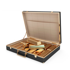 Suitcase with Golden Bars inside on white background