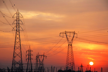 Ravenna, transmission lines at sunset.