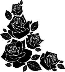 Papier Peint photo Lavable Fleurs noir et blanc élément décoratif silhouette rose