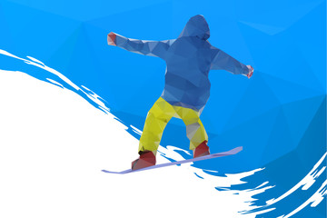 Fototapeta premium flying snowboarder on mountains, vector illustration
