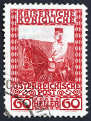 Postage stamp Austria 1908 Franz Josef on Horseback, Emperor of