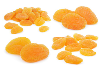 Set of dried apricot fruits isolated on white