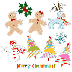 Christmas set for greeting card, vector