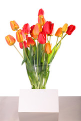 Flowers in vase with message card