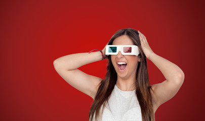 Surprised girl with long hair