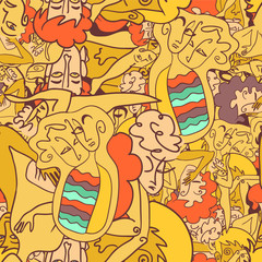 Colorful seamless pattern with sketches of people