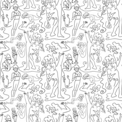 Seamless pattern with hand drawn figures of people