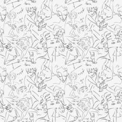 Various sketches of people. Seamless pattern
