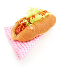 Appetizing hot dog isolated on white