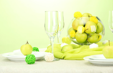 beautiful holiday table setting with apples, close up
