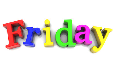 Friday, day of the week multicolored over white Background