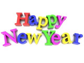 Multicolored Happy New Year over white Background