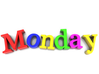 Monday, day of the week multicolored over white Background