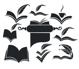 old books, parchment, poetry, literature and history symbols