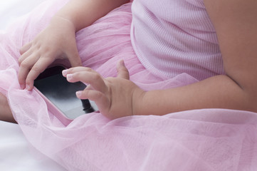 Girl touching smart phone