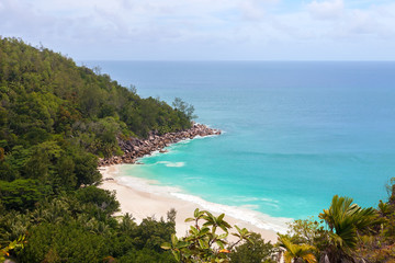 Seashore of Praslin island from above, Seychelles