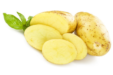 potato sliced  on the white background close up