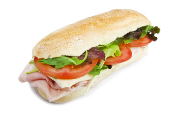  sandwich with lettuce, tomatoes, ham and cheese
