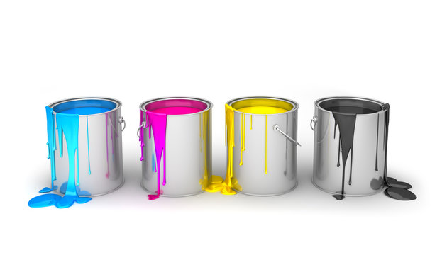 CMYK buckets isolated on white
