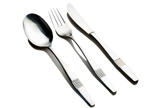 Fork spoon and knife  on white background .