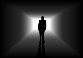 Silhouette illustration of a man figure in the tunnel