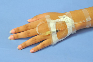 IV solution in a patients hand