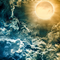 Panele Szklane Podświetlane  pełnia księżyca nad ciemnym niebem z