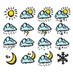 Weather hand drawing icons in doodle style