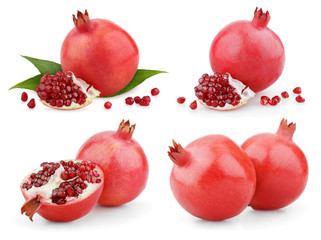 Set of ripe pomegranate fruit isolated on white
