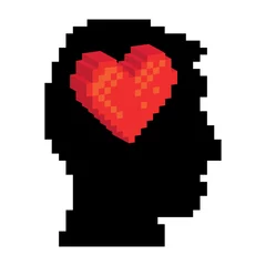 Papier Peint photo Lavable Pixels Coeur de pixel dans la tête de pixel, illustration