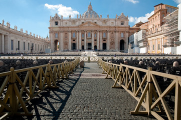 St Peters Basilica fachade and path with wooden fence
