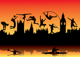 Obraz na płótnie Canvas Panoramę Londynu i sylwetki sportowców