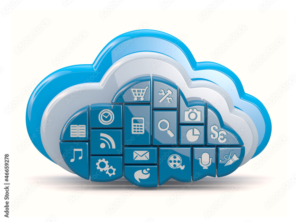 Aufkleber cloud computing. clouds as application icons