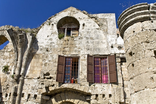 Old medieval house at Rhodes island in Greece