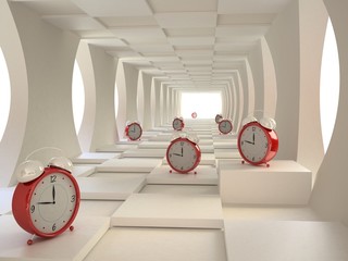 Fototapety  Koncepcja czasu z budzikami w 3D