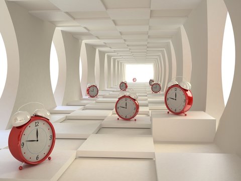 Time Concept  with Alarm Clocks in 3D