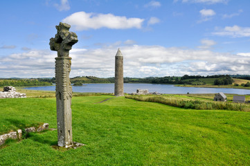 Devenish Island Monastic Site, Co.Fermanagh, Northern Ireland - obrazy, fototapety, plakaty