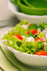 salad with tomatoes, broccoli, red onion and feta cheese
